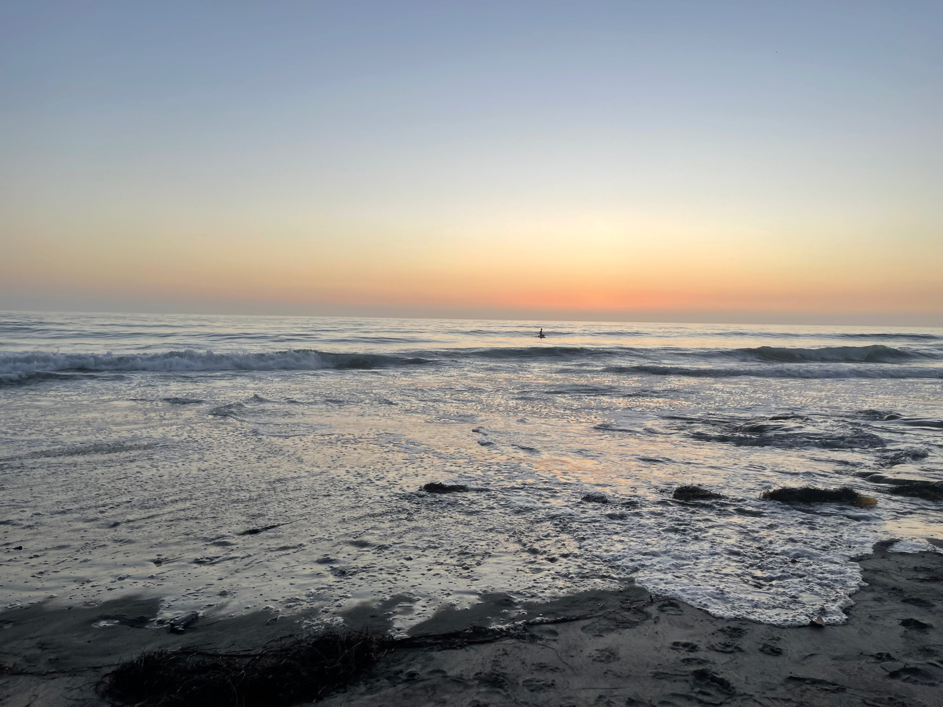 Calm ocean horizon at dusk with a soft pastel sky, a visual metaphor for a regulated, settled nervous system